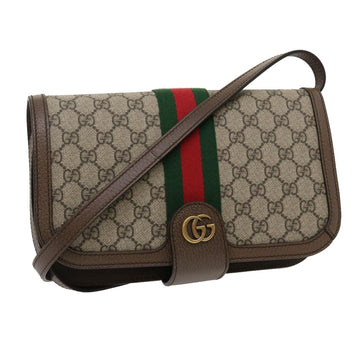 GUCCI GG Supreme Ophidia Web Sherry Line Shoulder Bag Beige Auth 29884A