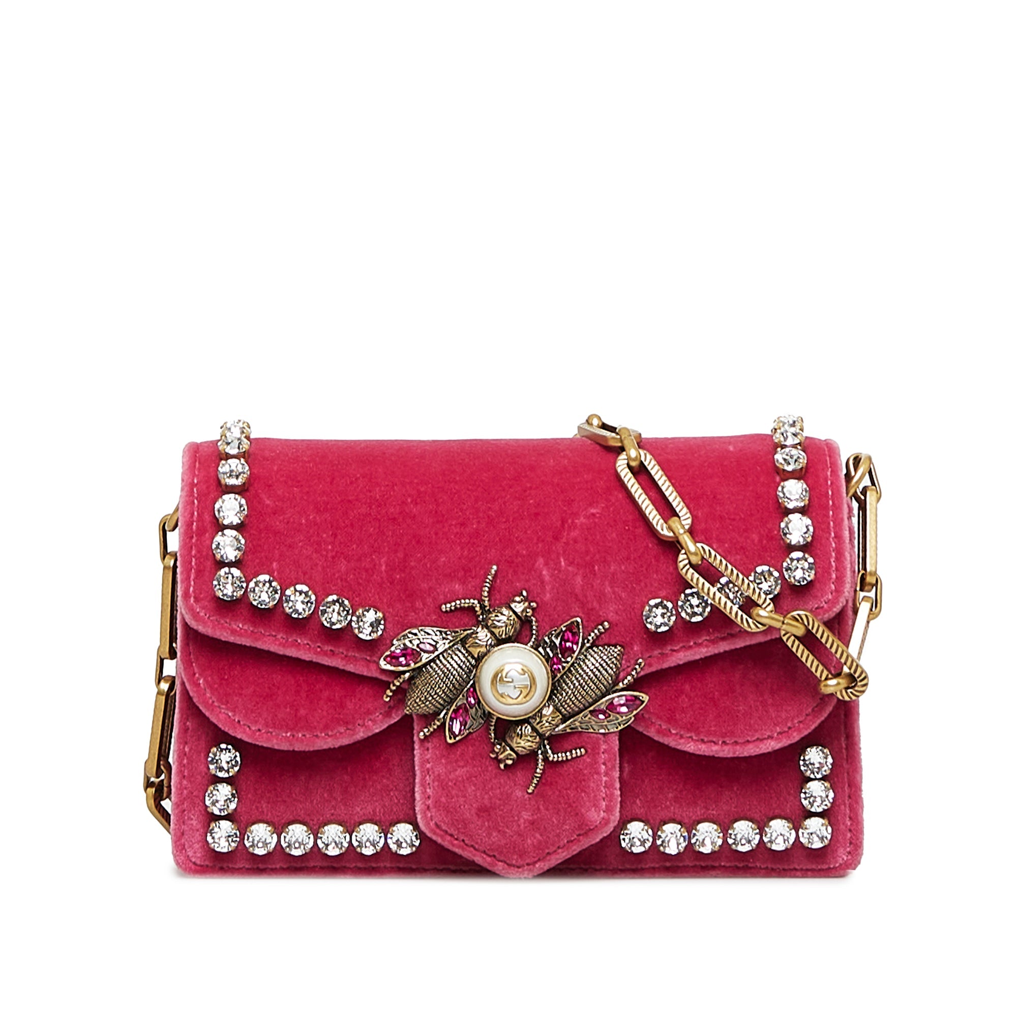 GUCCI Broadway Velvet Crossbody Bag Red