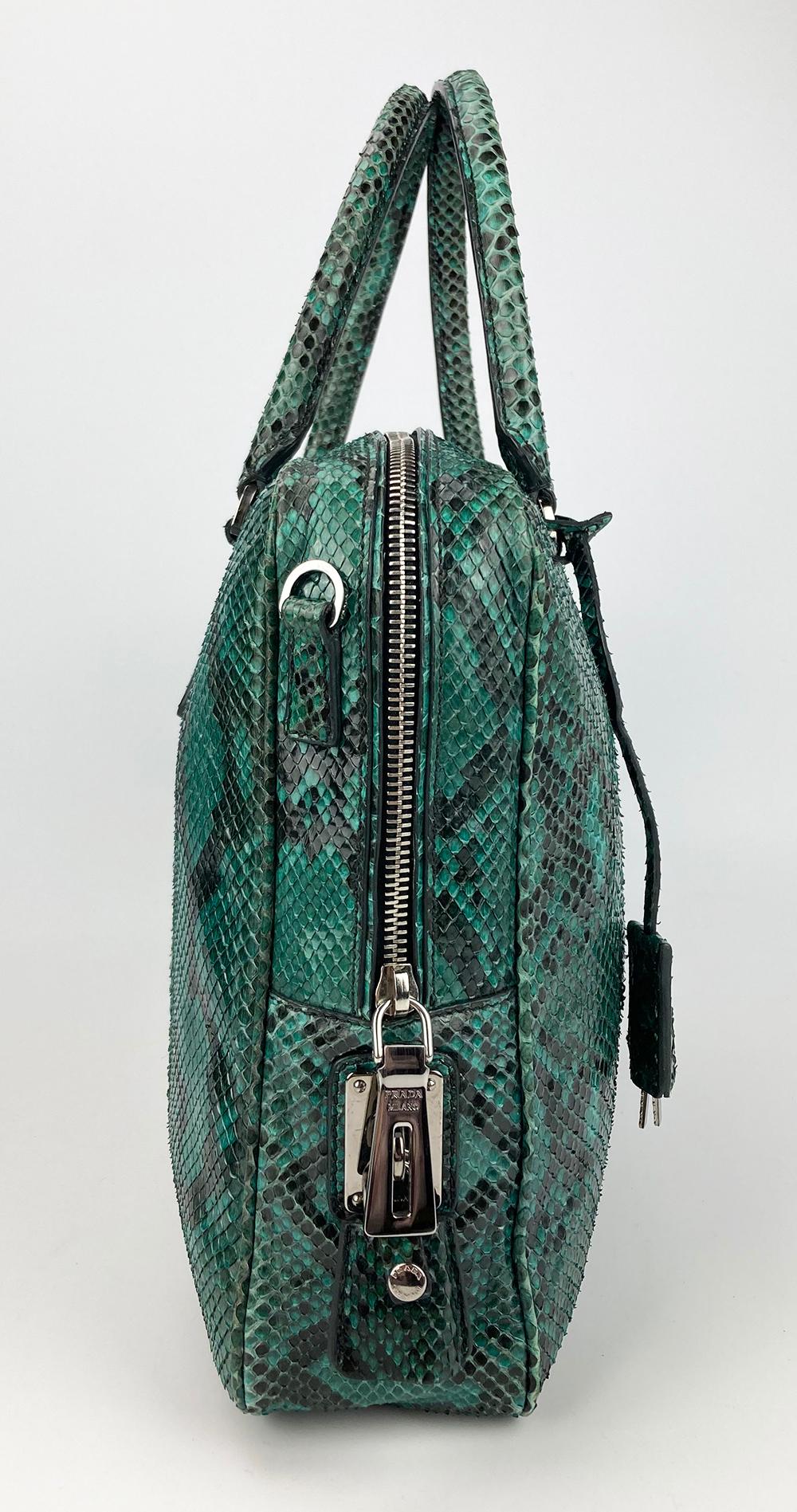 PRADA Teal Snakeskin Python Top Handle Tote