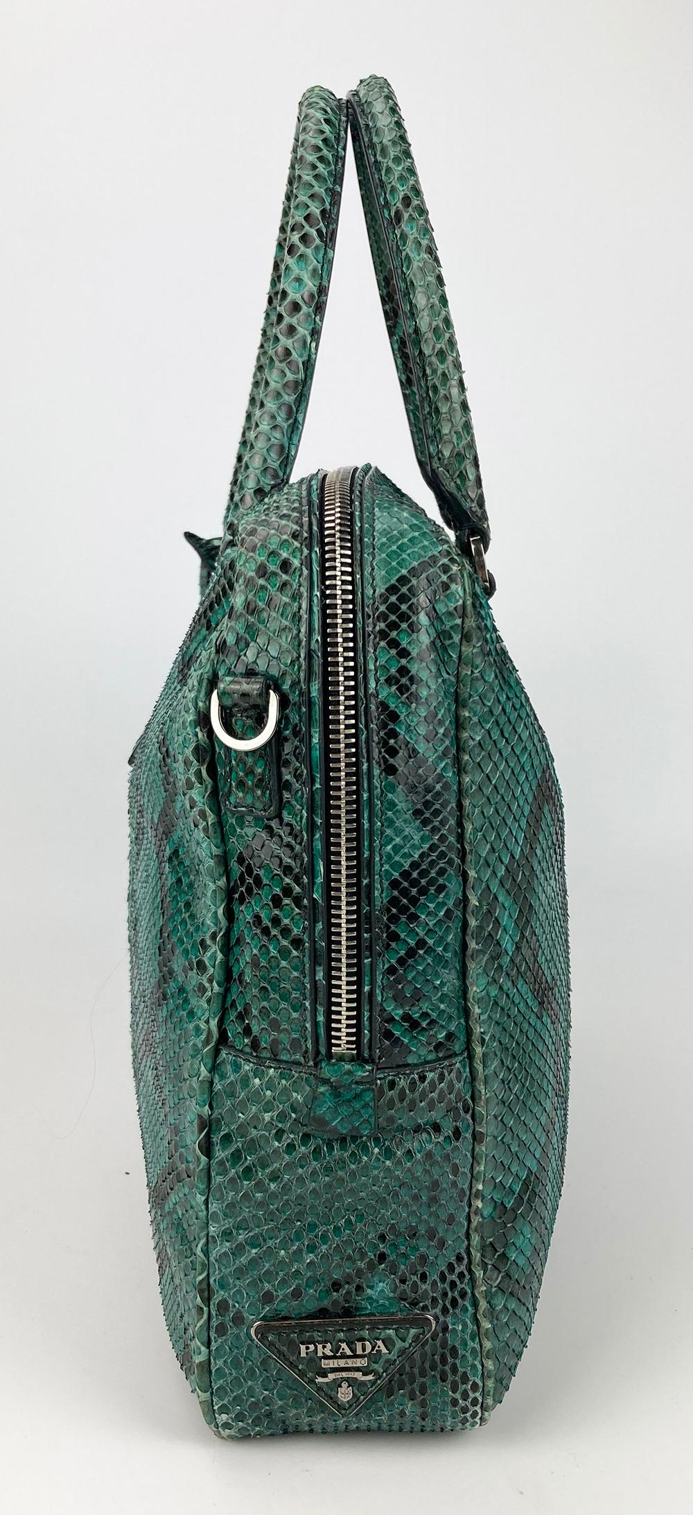 PRADA Teal Snakeskin Python Top Handle Tote