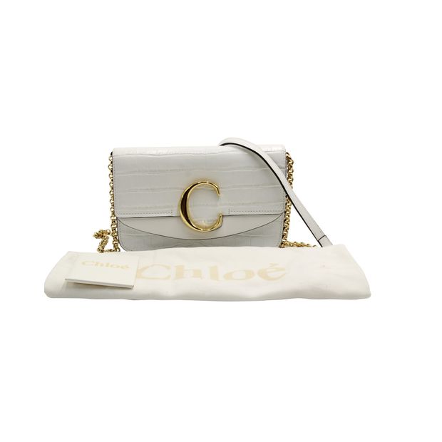 Chlo Chloe C Clutch With Chain In White Embossed Leather