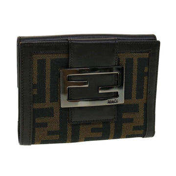 FENDI Zucca Canvas Wallet Black Brown Auth 30916