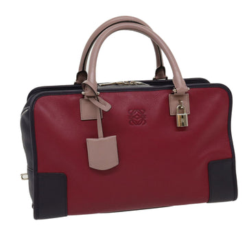 LOEWE Amazona 36 Hand Bag Leather Tricolor Red Pink purple Auth 30975
