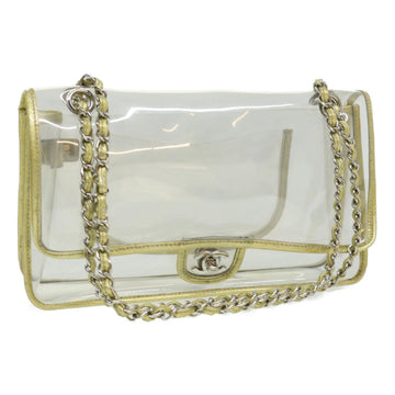 CHANEL Turn Lock Chain Shoulder Bag Vinyl Leather Clear Gold CC Auth 31781