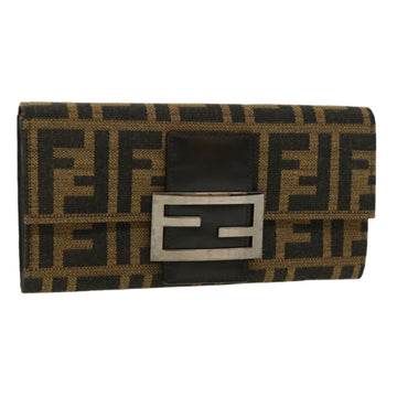 FENDI Zucca Canvas Long Wallet Brown Black Auth 32462