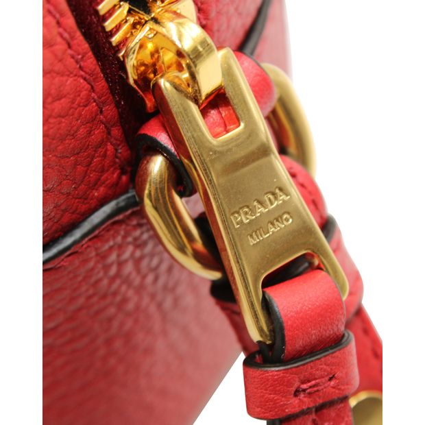 PRADA Bandoliera Saffiano Red Leather Cross Body Bag