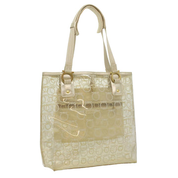 SALVATORE FERRAGAMO Shoulder Bag Vinyl Clear Gold Auth 33145