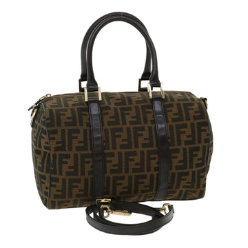 FENDI Zucca Canvas Hand Bag 2way Brown Black Auth 33206