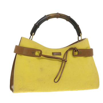 GUCCI Bamboo Shoulder Bag Canvas Yellow Auth 33904