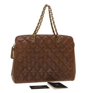 CHANEL Matelasse Chain Tote Bag Lamb Skin Brown CC Auth 33933