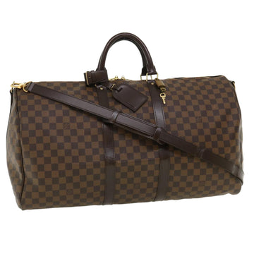 LOUIS VUITTON Damier Ebene Keepall Bandouliere 55 Boston Bag N41414 Auth 34557