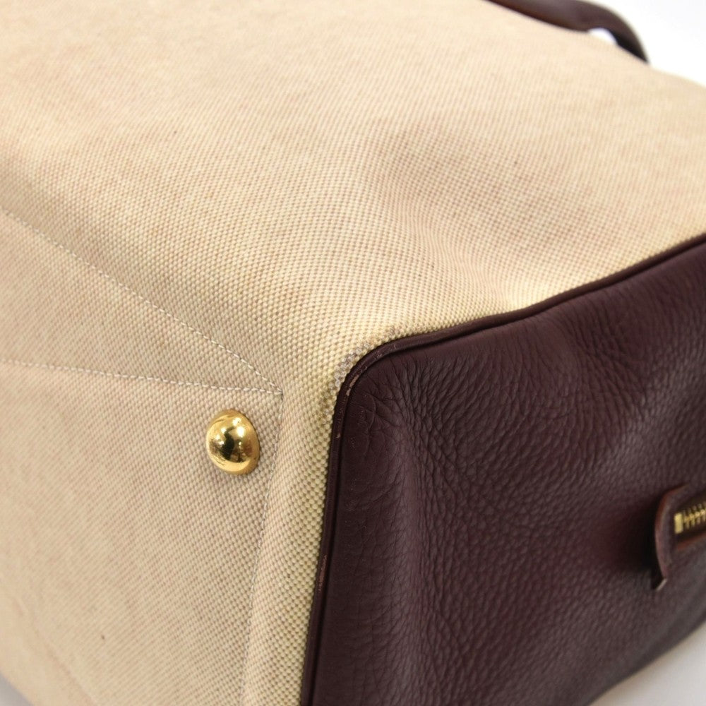 Hermes Vintage Hermes Victoria 45 Beige Coated Canvas & Burgundy