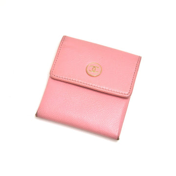 CHANEL Pink Calfskin Leather Enamel CC logo Button Mini Coin Case