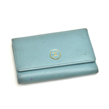 CHANEL Light Blue Leather CC Logo Key Case