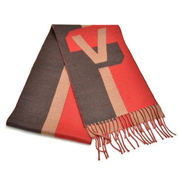 LOUIS VUITTON Striped Tricolor Red Wool & Cashmere Blend Scarf