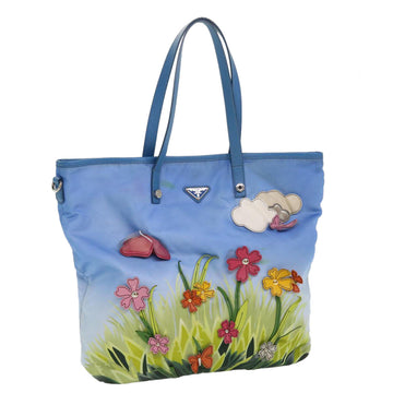 PRADA Flower Butterfly Tote Bag Nylon Light Blue B4605G Auth 36056