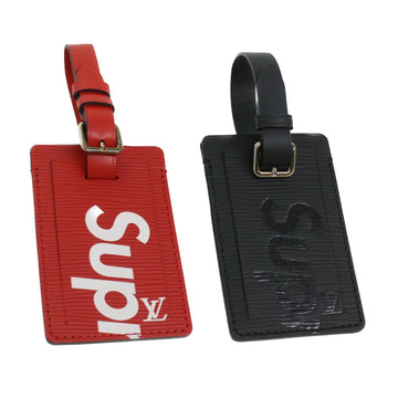 LOUIS VUITTON Supreme Epi Name Tag 2Set Black Red M67726 LV Auth 36417A