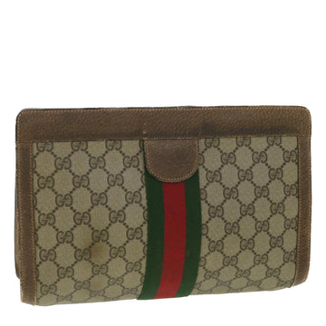 GUCCI Web Sherry Line GG Canvas Clutch Bag PVC Leather Beige Green 89 Auth 36433