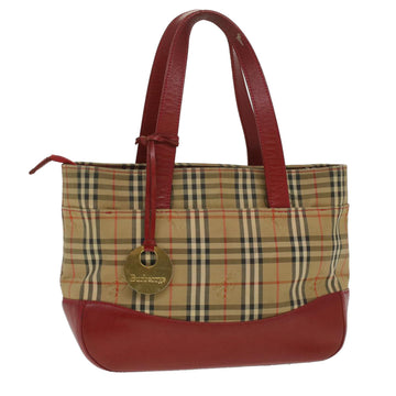 BURBERRY Nova Check Hand Bag Nylon Beige Red Auth 36702