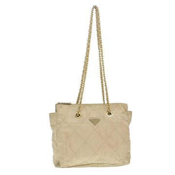 PRADA Chain Shoulder Bag Nylon Beige Auth 36975