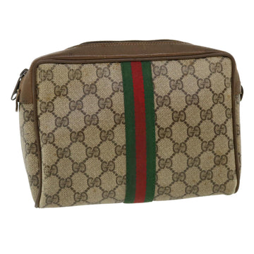 GUCCI Web Sherry Line GG Canvas Clutch Bag PVC Leather Beige Green Auth 37094