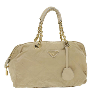 PRADA Chain Hand Bag Nylon Beige Auth 37564