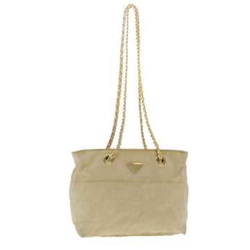 PRADA Chain Shoulder Bag Nylon Beige Auth 37714