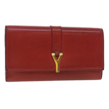 SAINT LAURENT Long Wallet Leather Red Auth 37772