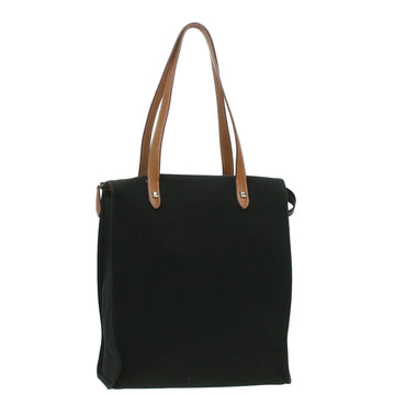 HERMES Cabas Smira Hand Bag Canvas Black Auth 37873