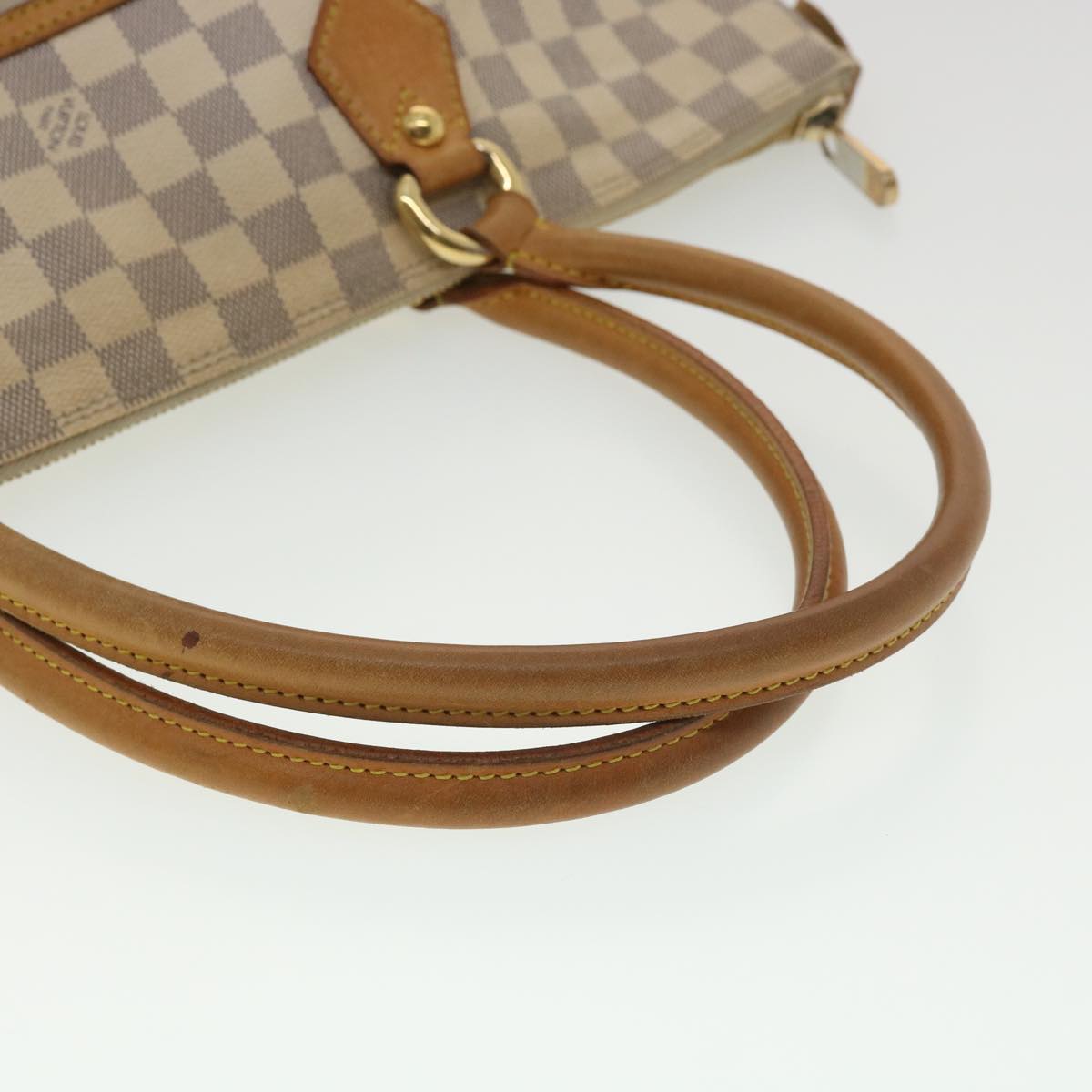 LOUIS VUITTON Damier Azur Saleya MM gold buckle handle bag beige