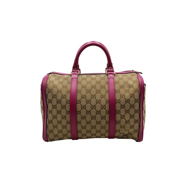 GUCCI Brown Pink Monogrammed Canvas Medium Joy Boston Bag