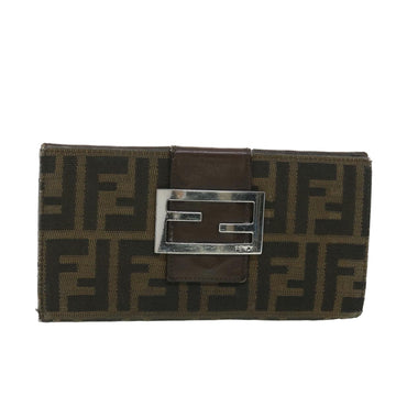 FENDI Zucca Canvas Long Wallet Black Brown 2400-31133 018 Auth 38704