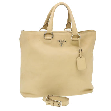 PRADA Hand Bag Leather 2way Beige Auth 38909