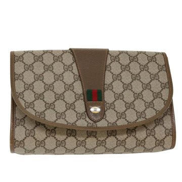 GUCCI Web Sherry Line GG Canvas Clutch Bag PVC Leather Beige Green Auth 39026