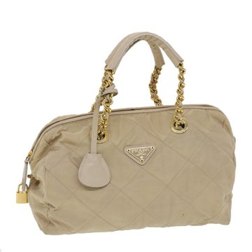 PRADA Chain Hand Bag Nylon Beige Auth 39063