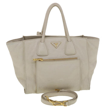 PRADA Hand Bag Leather 2way Beige Auth 39299