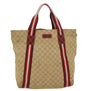 GUCCI GG Canvas Sherry Line Tote Bag Beige Red white 189669 Auth 39608