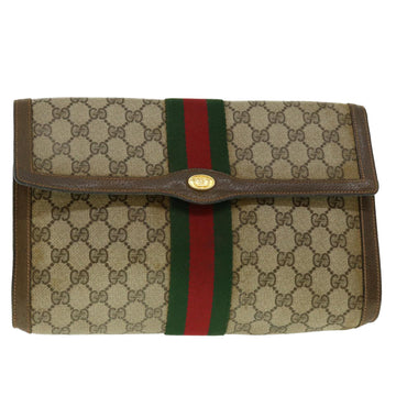 GUCCI GG Canvas Web Sherry Line Clutch Bag Beige Red Green 89.01.007 Auth 39747