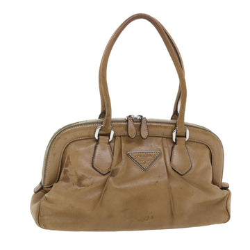 PRADA Hand Bag Leather Beige Auth 39770