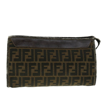 FENDI Zucca Canvas Clutch Bag Black Brown 2201-26533-089 Auth 39773