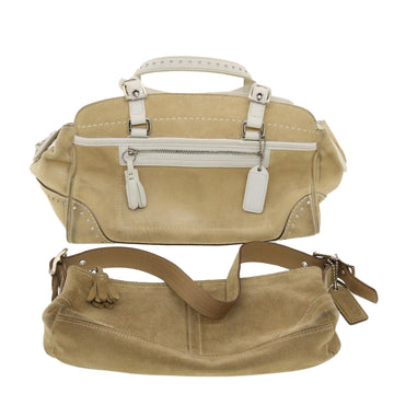 Coach Shoulder Bag Suede 2Set Beige White Auth 39846