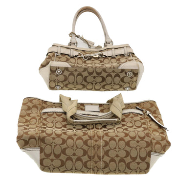 Coach Signature Canvas Hand Bag Nylon 2Set Beige White Auth 39854