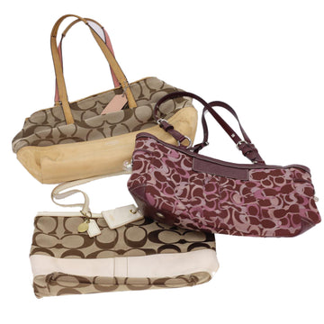 Coach Signature Shoulder Bag Canvas 3Set Beige Wine Red white Auth 39864