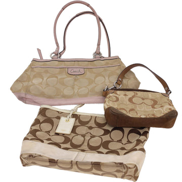 Coach Signature Canvas Shoulder Bag Nylon 3Set Beige Brown pink Auth 39867