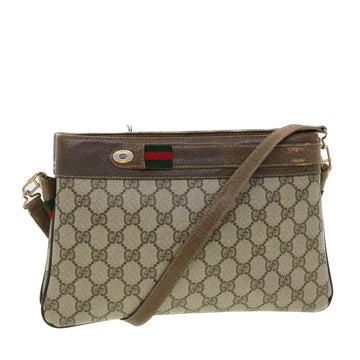 GUCCI Web Sherry Line GG Canvas Shoulder Bag PVC Leather Beige Green Auth 39953