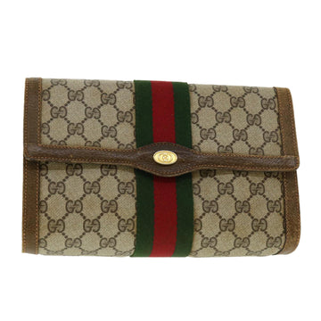 GUCCI Web Sherry Line GG Canvas Clutch Bag PVC Leather Beige Green Auth 39956