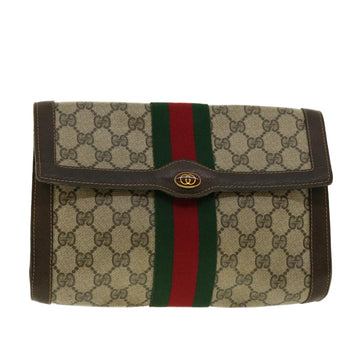 GUCCI Web Sherry Line GG Canvas Clutch Bag PVC Leather Beige Green Auth 39958