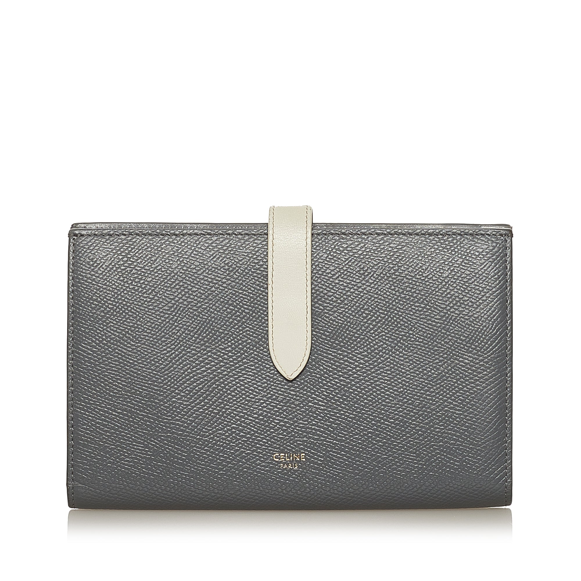 Celine large strap wallet store in grained calfskin