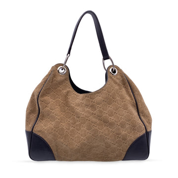 GUCCI Tan Beige Monogram Suede Hobo Shoulder Bag