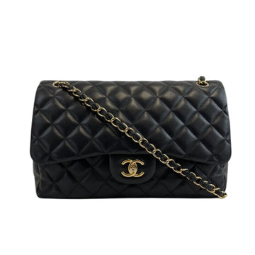 CHANEL - CC Lambskin Leather Quilted Jumbo Double Flap - Black Shoulder Bag